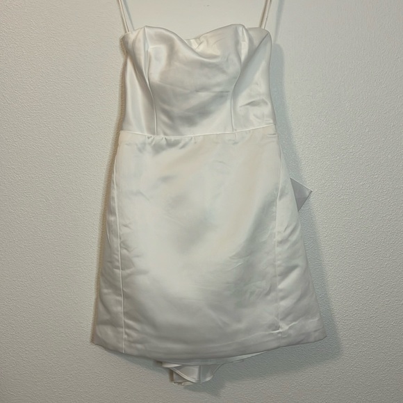 Soiree Hour White Satin Strapless Bow Mini Dress- Bridal - Picture 9 of 11